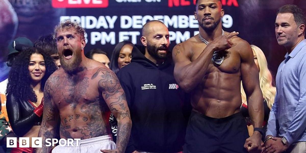 Jake Paul faces off with the much taller Anthony Joshua
