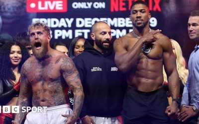 Jake Paul faces off with the much taller Anthony Joshua