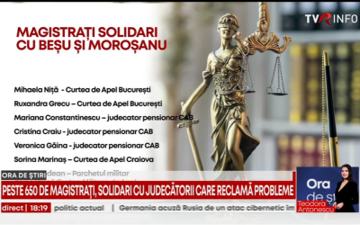 Creşte numărul magistraților solidari cu judecătorii Laurențiu Beșu și Raluca Moroșanu. Mesajul, semnat de sute de magistraţi, în frunte cu Laura Codruţa Kovesi