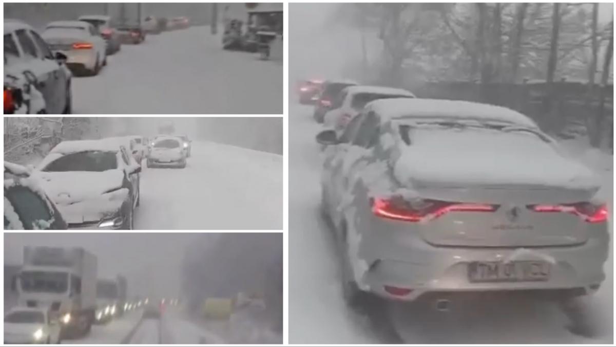 Ninsori abundente blochează Valea Oltului: trafic paralizat de TIR-uri.