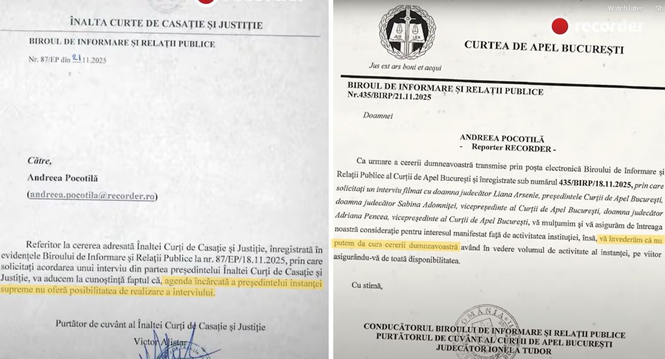 Președinta Curții de Apel București răspunde acuzațiilor din documentarul „Justiție capturată” Liana Arsenie, președinta Curții de Apel București, a intervenit oficial în scandalul declanșat de difuzarea documentarului „Justiție capturată”, produs de portalul Recorder în decembrie 2022