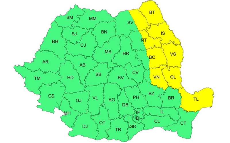 Alertă meteo: Vânt puternic în nouă județe, joi și vineri
