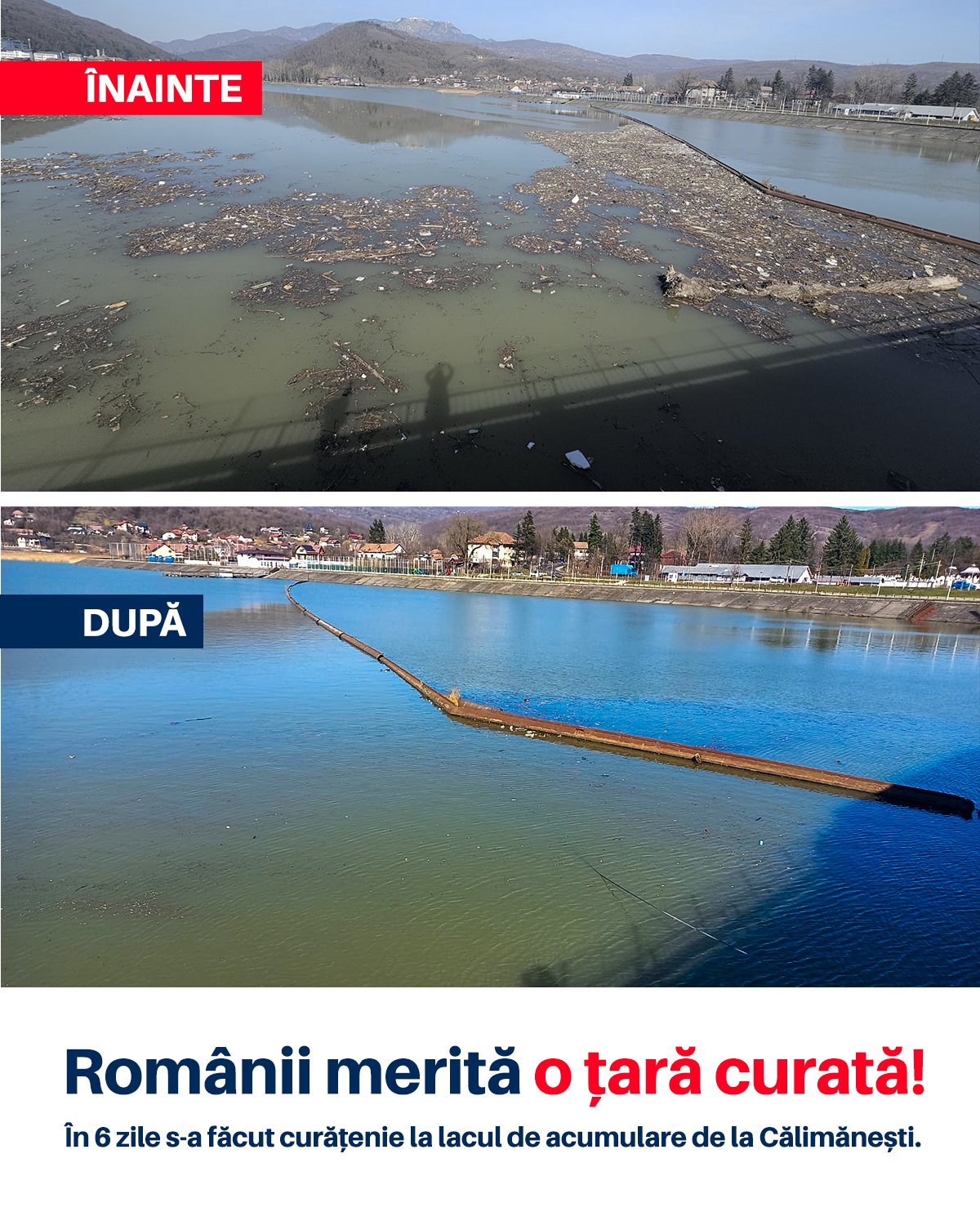 Lacul de acumulare de la Călimănești, un simbol al problemelor de mediu din zonă, a fost complet curățat în doar șase zile de la sesizarea oficială a autorităților