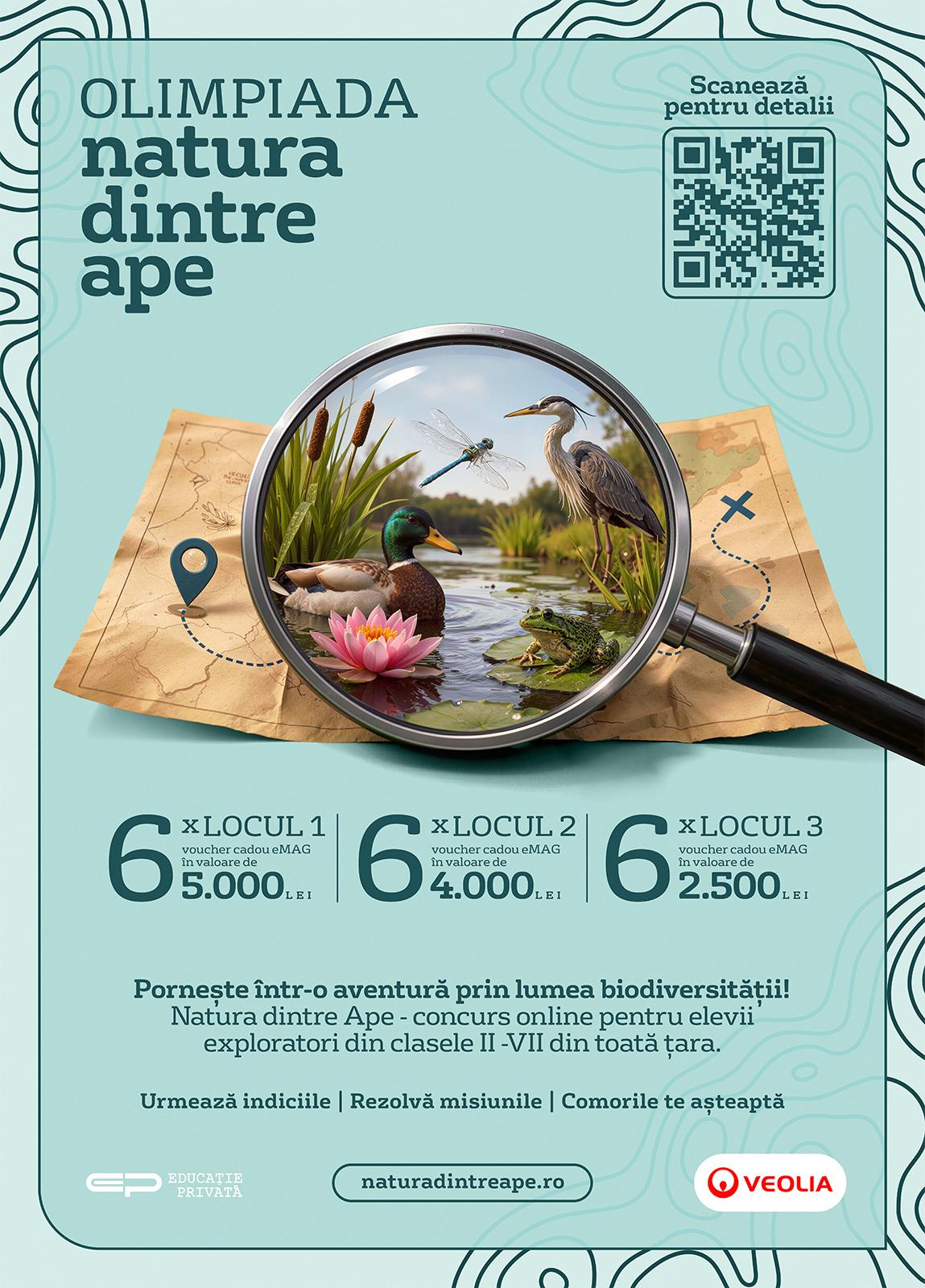Veolia România extinde competiția educațională pentru biodiversitate la nivel național Competiția Olimpiada „Natura dintre Ape”, inițiată în 2023 de Apa Nova București, companie a Grupului Veolia, devine, începând din acest an, un proiect național