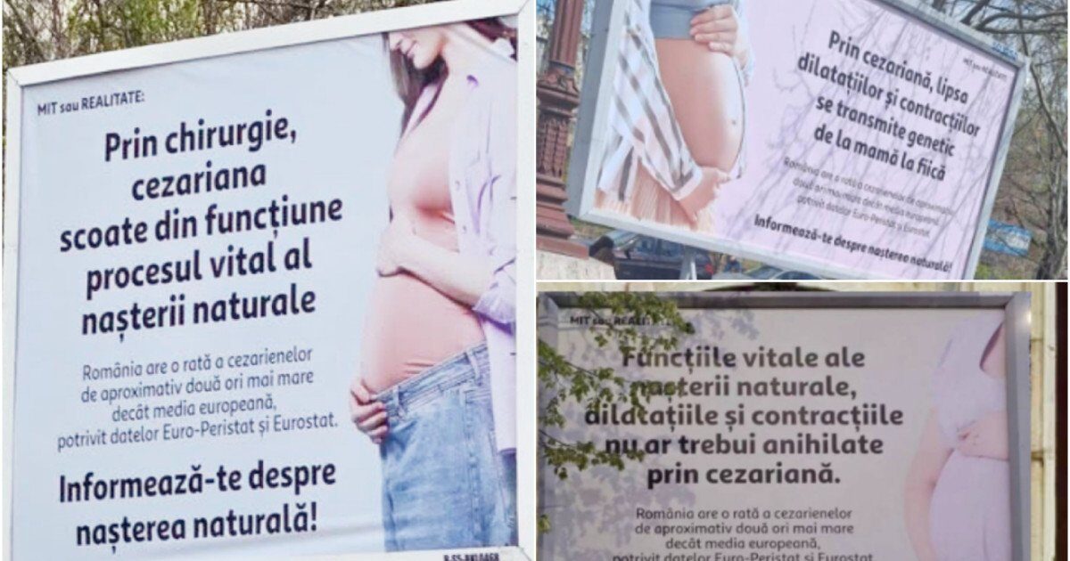 Panouri anti-cezariană în București: USR cere eliminarea. „E nebunie!”