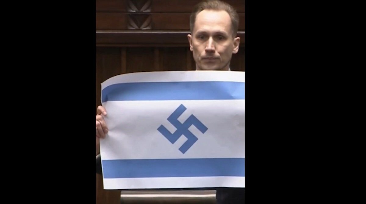 Deputat de extremă dreapta, șoc în Polonia: steag israelian cu svastică în Parlament