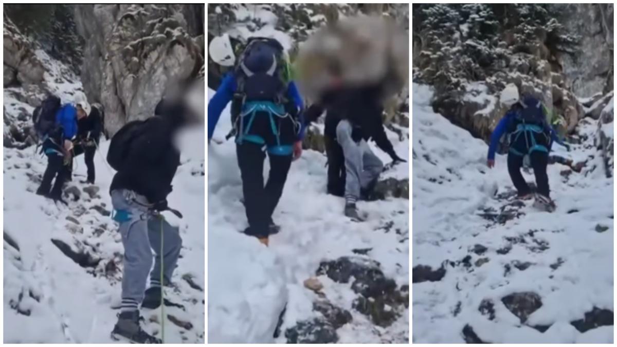 Doi turiști, salvați de pe munte: O oră și jumătate pe burtă, la limită