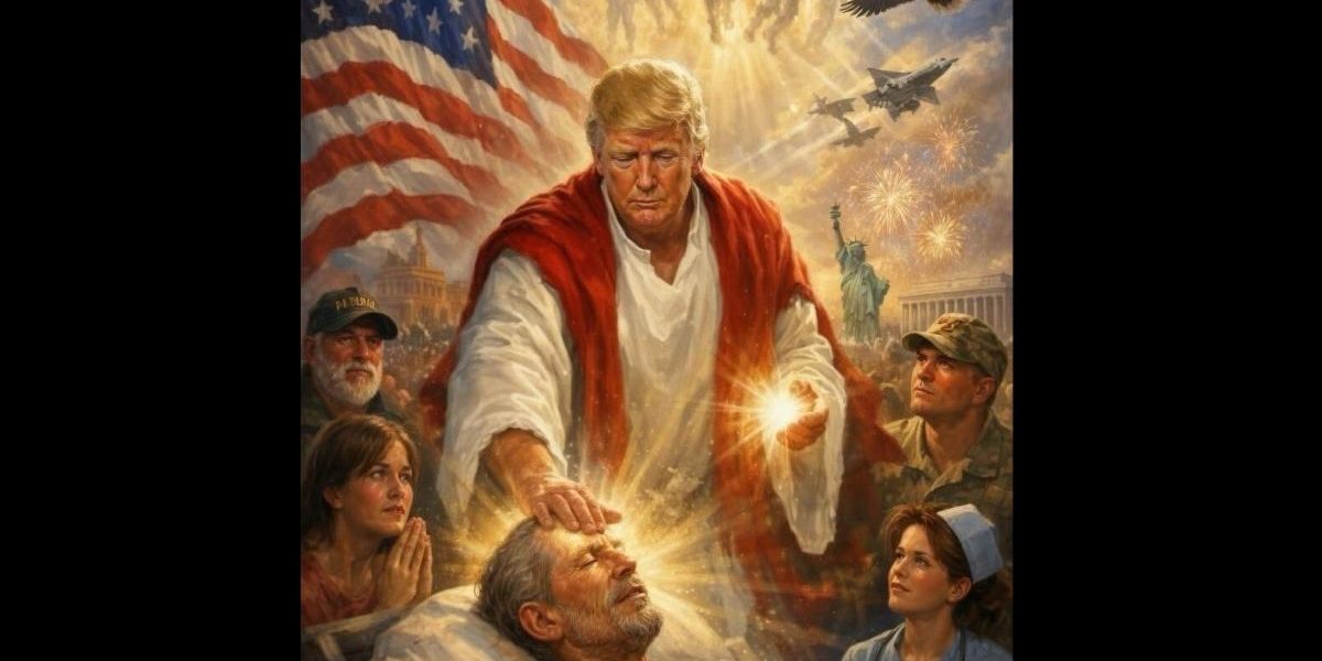 Trump, scandal uriaș: Imagine cu el „Isus”, avioane de luptă pe fundal