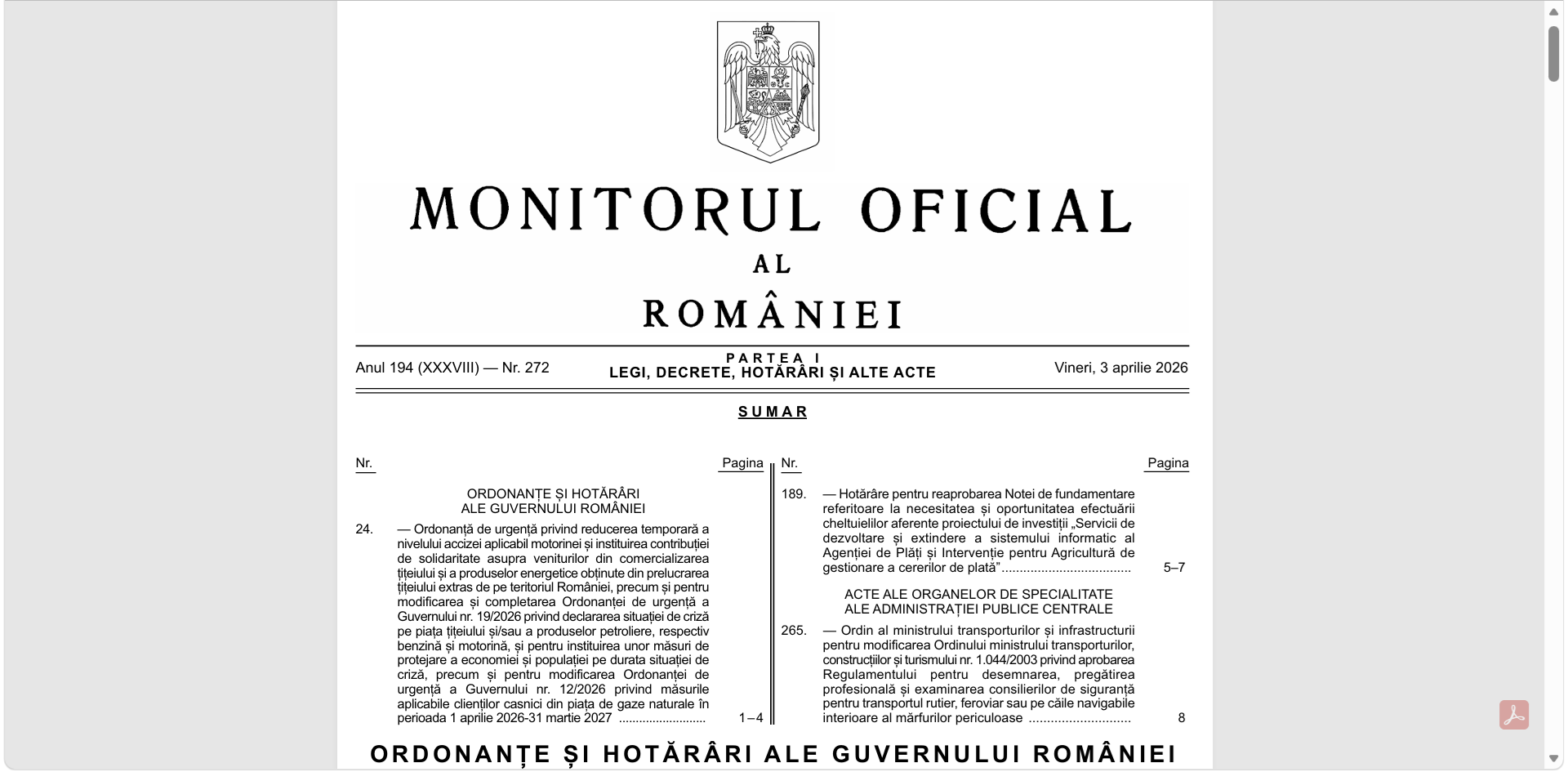 Ordonanța 24/2026 publicată: reducere acciză la motorină din 7 aprilie și taxa de solidaritate pentru companiile petroliere