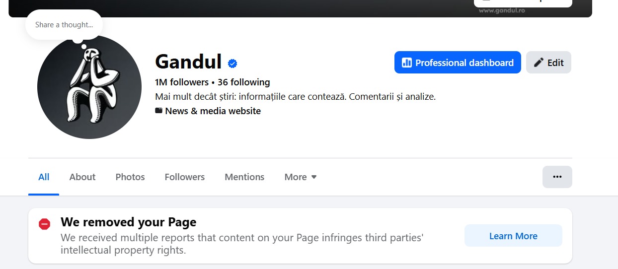 Platforma Facebook a închis pagina unui ziar important din România, lăsând publicația fără explicații și cu un impact major asupra audienței