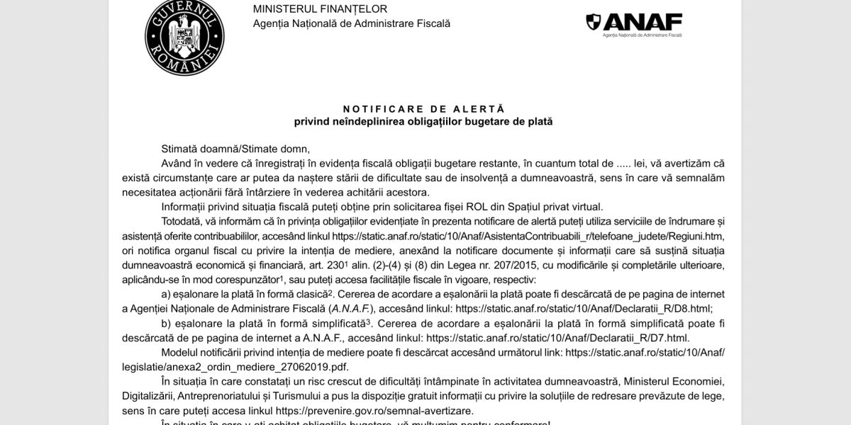 ANAF trimite alerte firmelor și PFA-urilor: „Mulțumim dacă v-ați achitat”