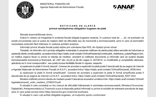 ANAF trimite alerte firmelor și PFA-urilor: „Mulțumim dacă v-ați achitat”