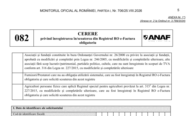 ANAF: Ordin Nou RO e-Factura 082, Descărcați Actul Oficial