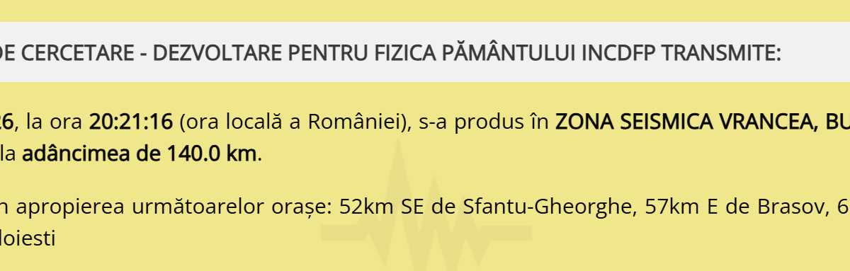 Vrancea, zguduită de un cutremur de 4,5 grade