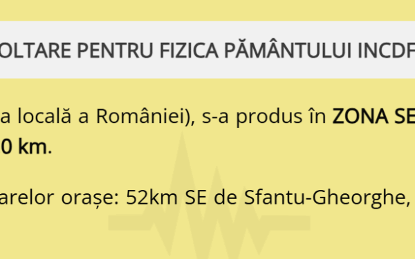 Vrancea, zguduită de un cutremur de 4,5 grade