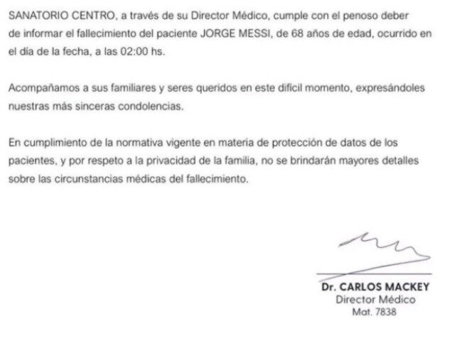 Spitalul din Rosario, despre starea lui Jorge Messi