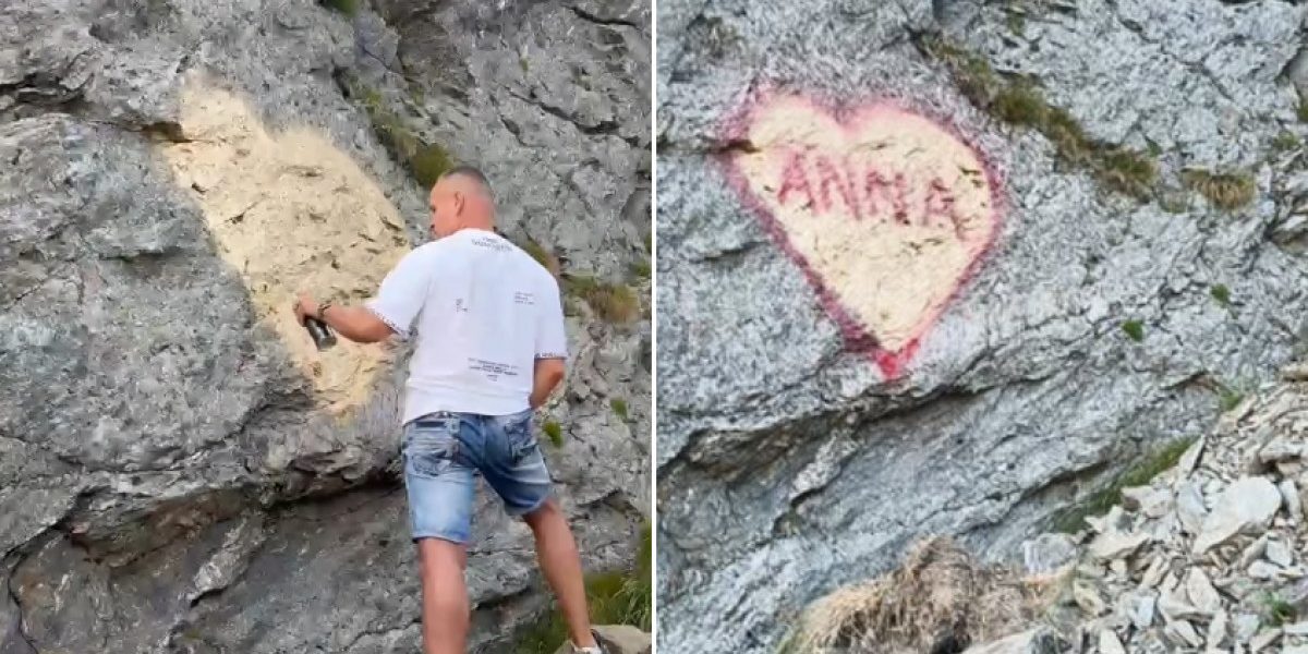 Transfăgărășan: Stâncă vandalizată. Ce zice Poliția celor ce-ntreabă: „Ce a făcut?”