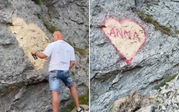 Transfăgărășan: Stâncă vandalizată. Ce zice Poliția celor ce-ntreabă: „Ce a făcut?”