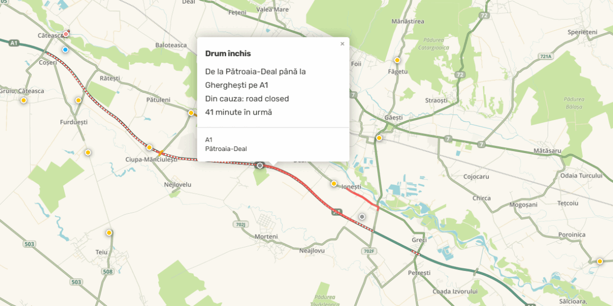 TIR răsturnat pe A1 Dâmbovița: Trafic blocat spre București