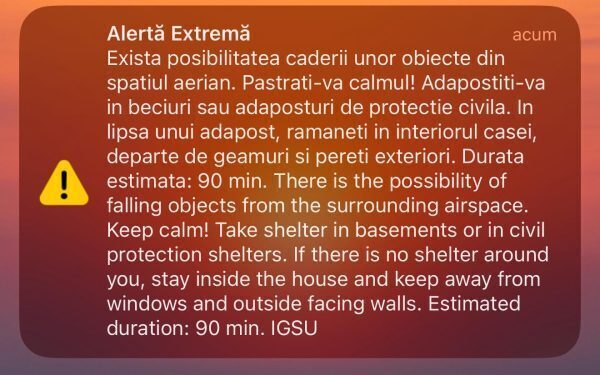 RO-ALERT în Tulcea: Al patrulea mesaj pe fond de război