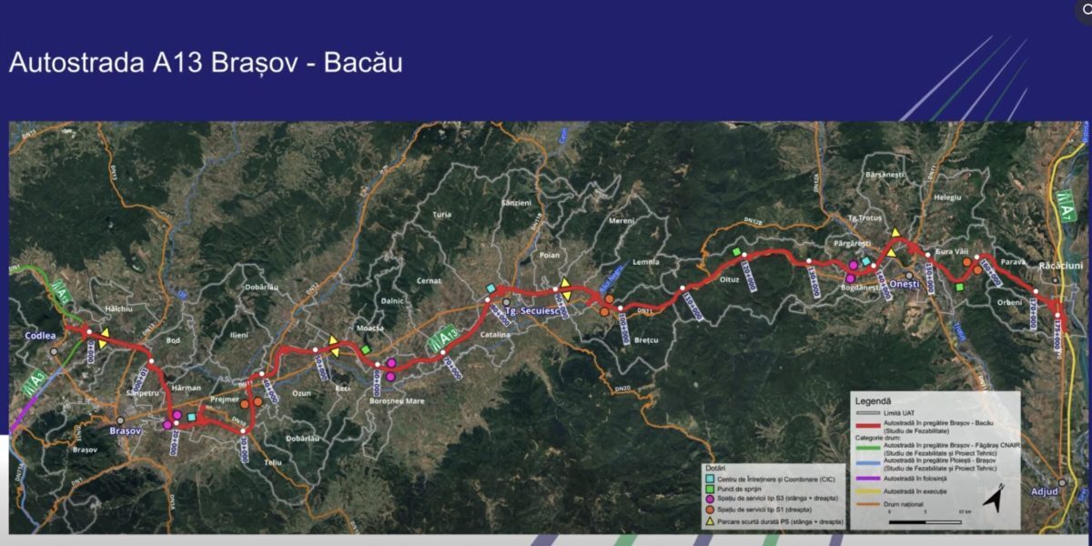 A13 Brașov-Bacău: 5 loturi pentru 174 km Transilvania-Moldova