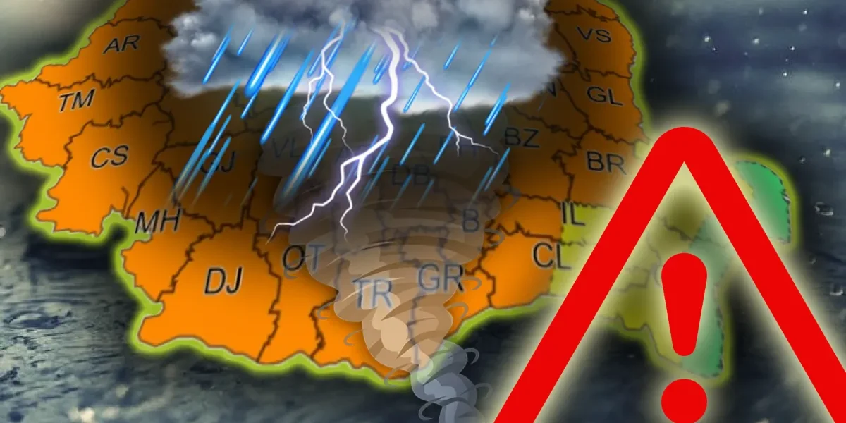 ANM: Alertă portocalie. Ploi torențiale, vijelii și grindină, vijelii până la 90 km/h