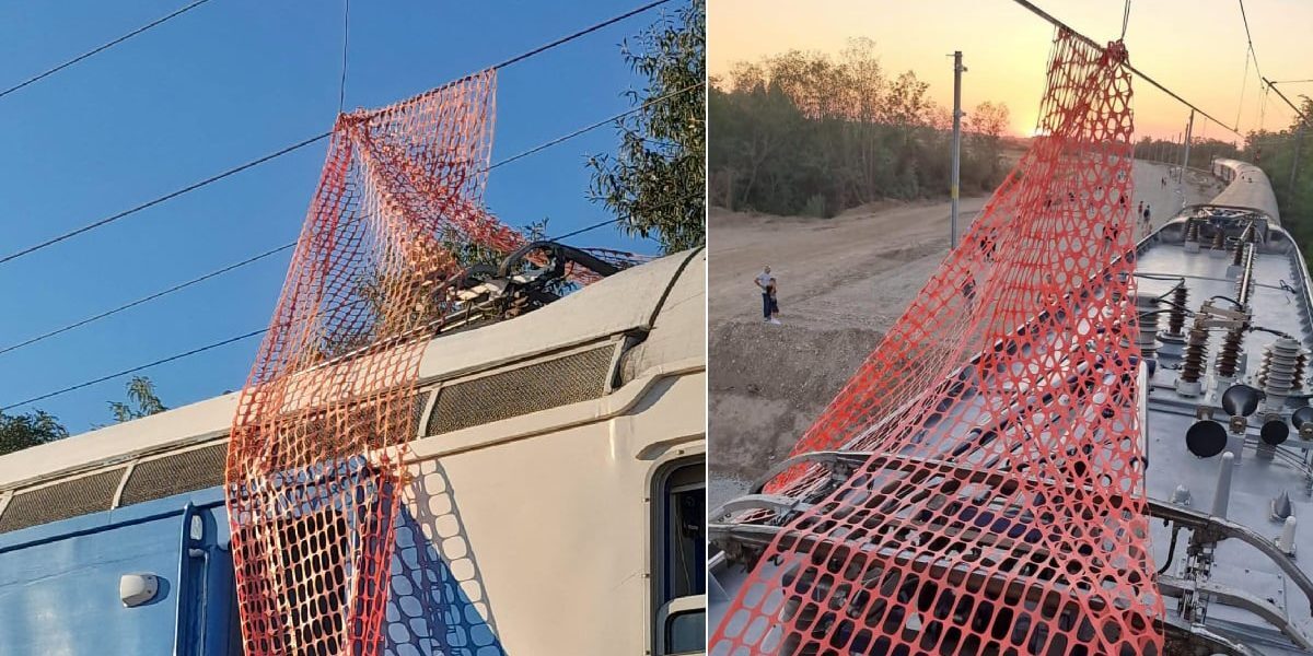 Panglică blocată pe linia electrică, avarie în transport