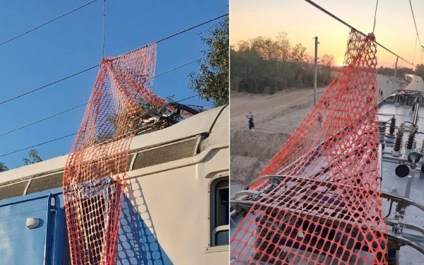 Panglică blocată pe linia electrică, avarie în transport