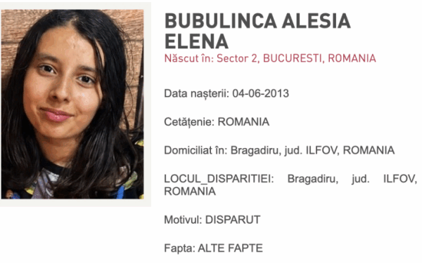 RO-ALERT! Alesia Bubulincă dispărută
