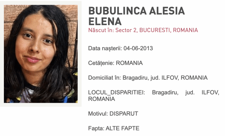 RO-ALERT! Alesia Bubulincă dispărută
