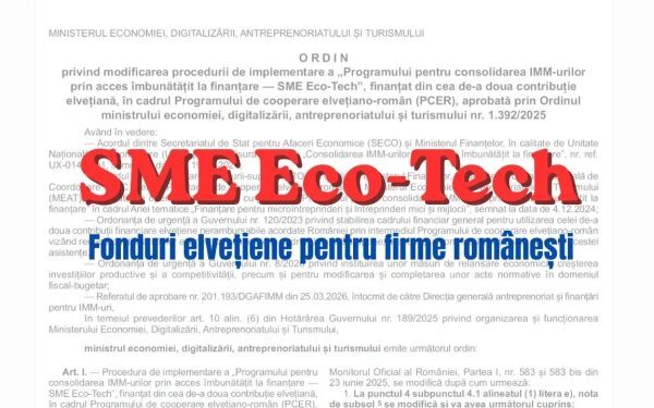 SME Eco-Tech: Fonduri elvețiene de 288 mil. lei, mai accesibile firmelor micro